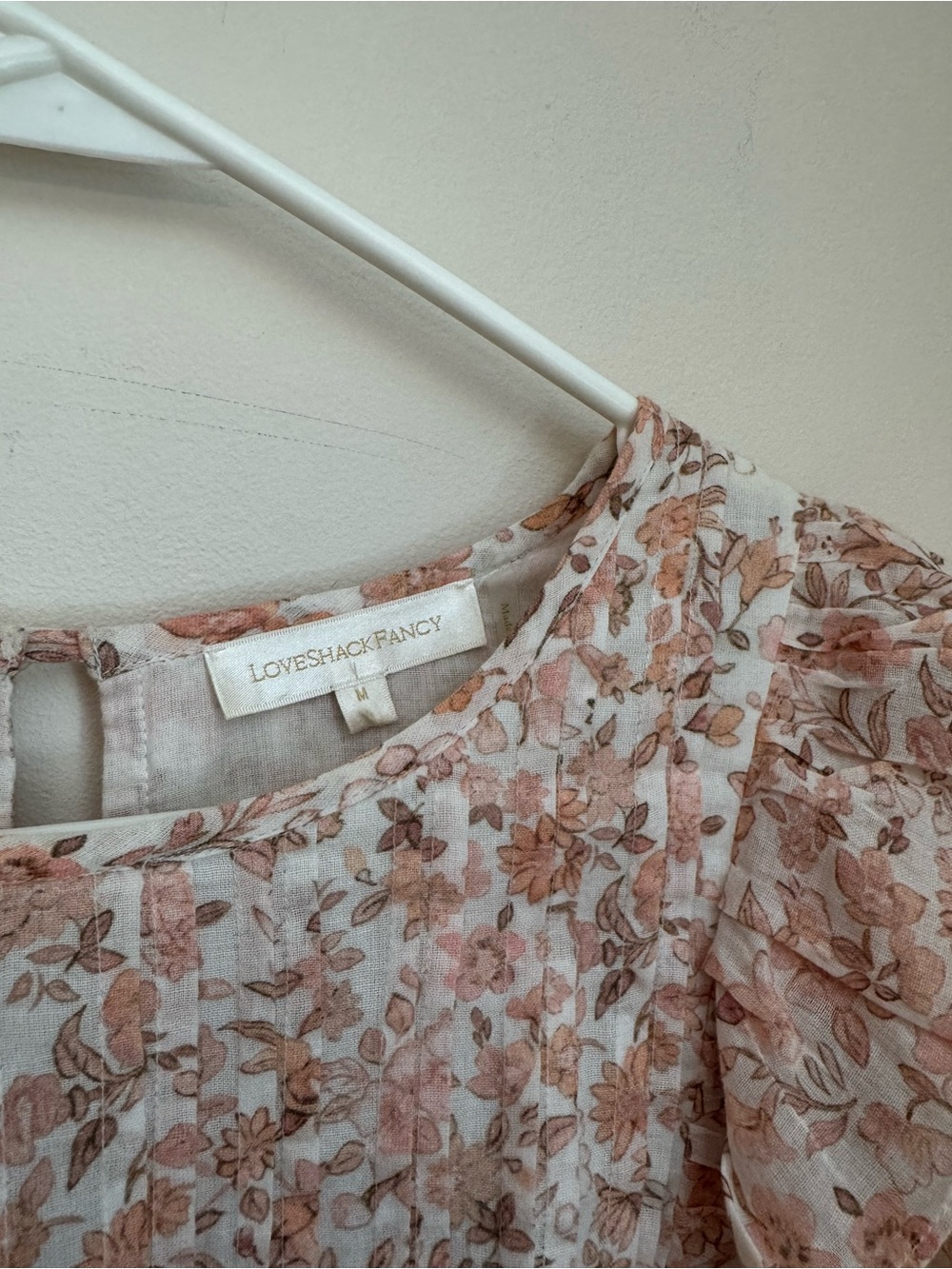 LoveShackFancy Natasha Mini Dress Size Medium Vanilla Foam Pink Floral Ruffle - Picture 4 of 10